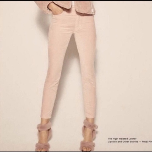 MOTHER High Waisted Looker Lipstick And Other Stories Pink Velvet Ankle Pants 27 - Picture 1 of 8